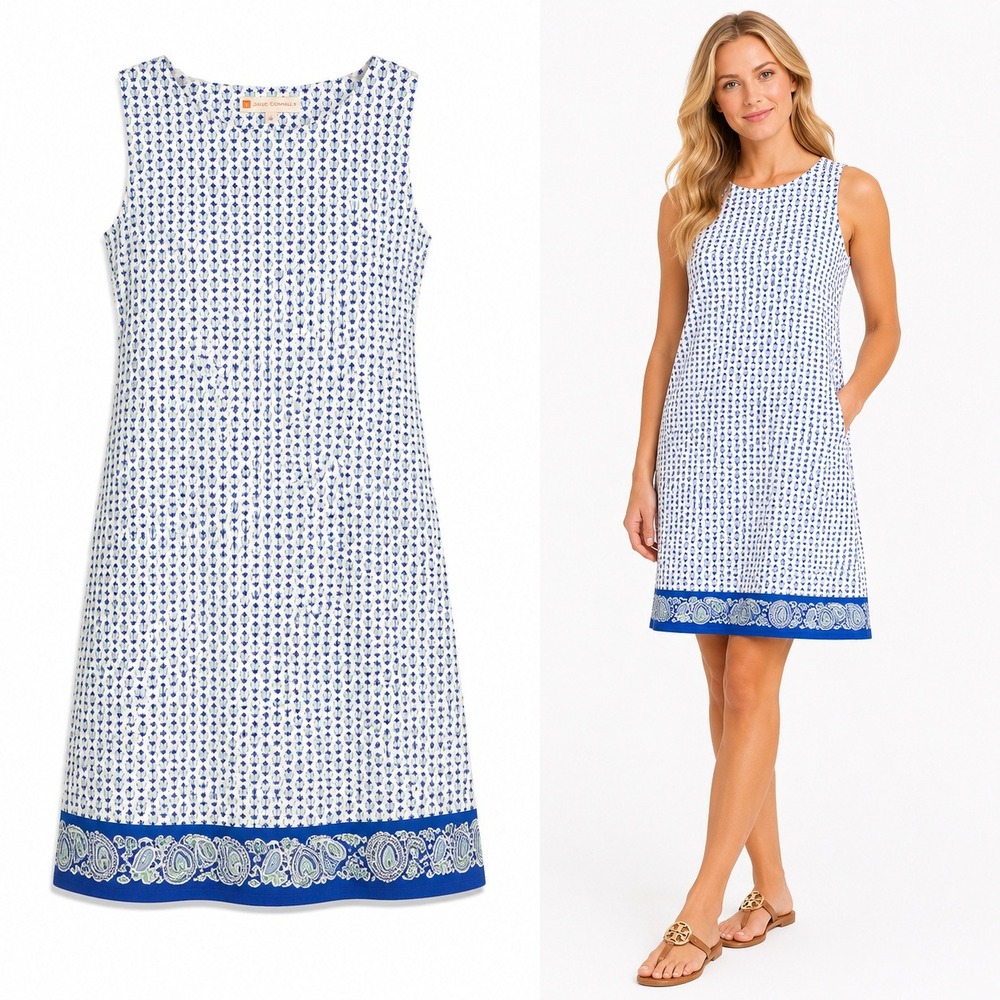 Jude‎ Connally Melody Dress Womens XS White Blue Floral A-Line Preppy Resort